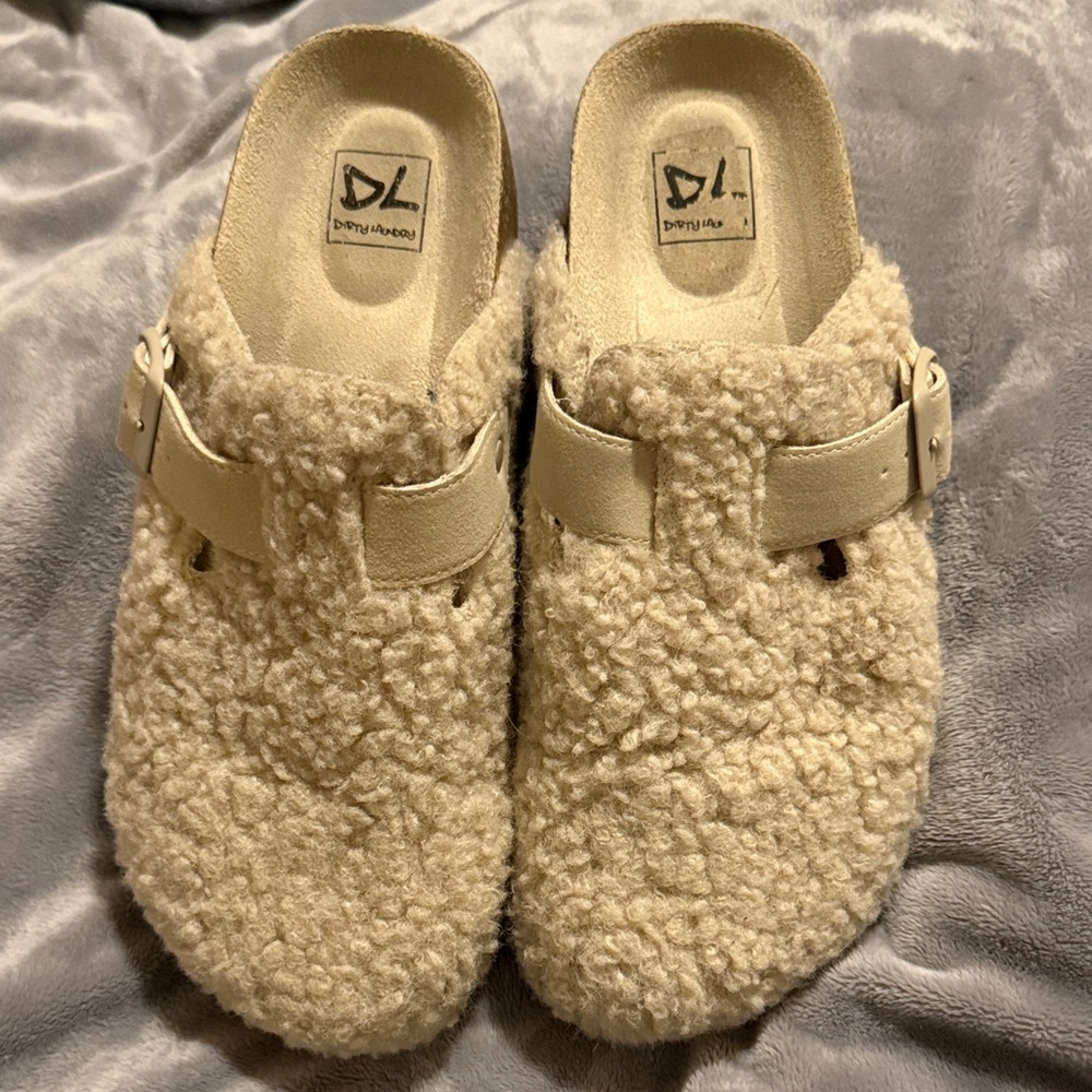 Dirty Laundry Cream Sherpa Slip-On Mules with Buckle - Picture 2 of 7